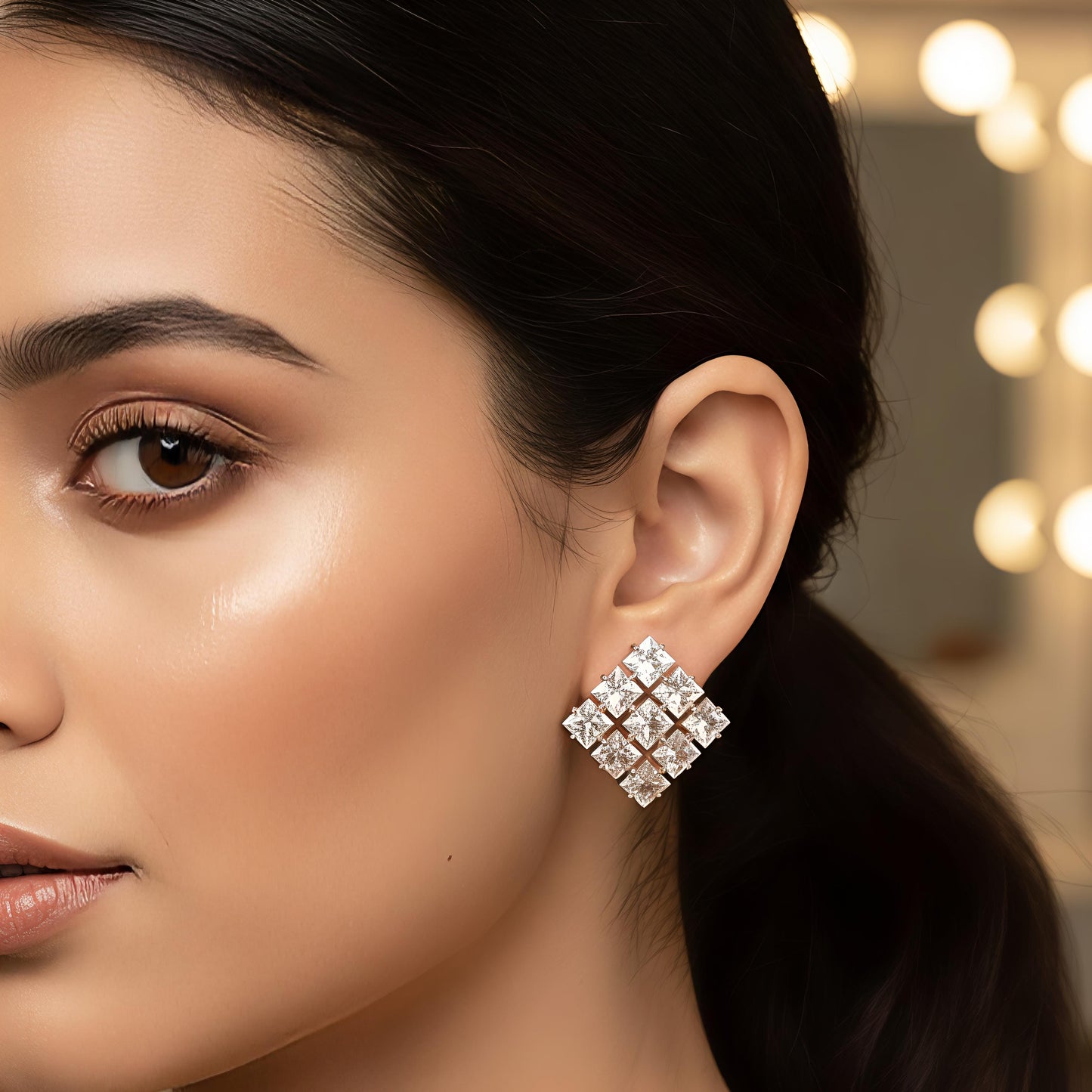 Luxury White Crystal Stud Earrings – Elegant Floral Statement Jewelry for Weddings & Evening Wear
