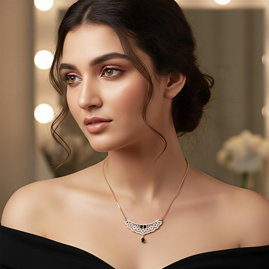 Elegant Crystal Lace Pendant Necklace for Women – Gold Plated Black Stone Party Wear Jewelry