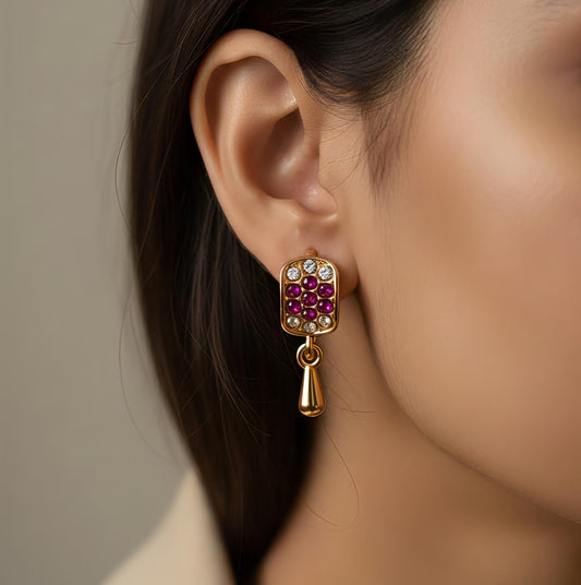 Luxury Gold  Drop Earrings with Froza Stud – Elegant Designer Party Wear Earrings for Women