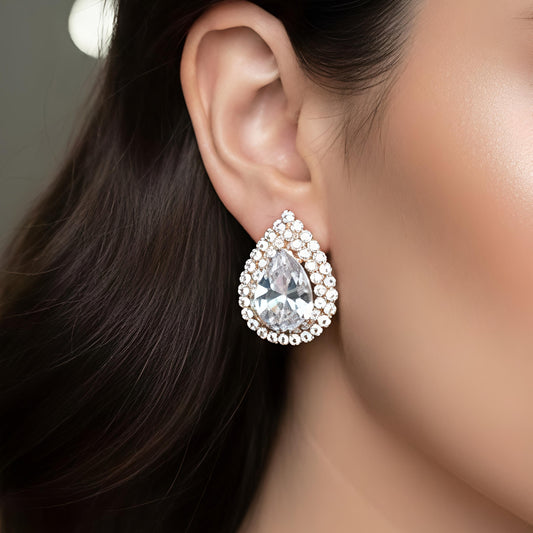 Luxury Teardrop Crystal Stud Earrings – Elegant Bridal Statement Earrings for Wedding & Party Wear