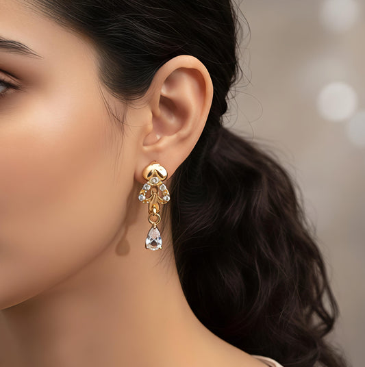 Luxury Gold Crystal Drop Earrings – Elegant Teardrop Statement Earrings for Wedding & Party Wear