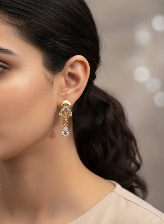 Luxury Gold Crystal Drop Earrings – Elegant Teardrop Statement Earrings for Wedding & Party Wear