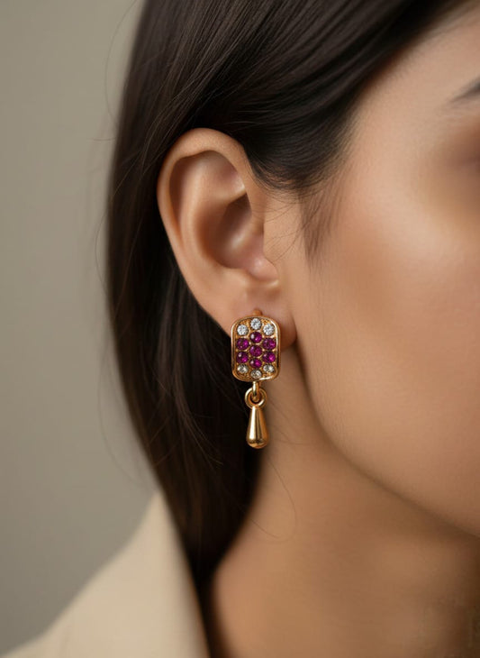 Luxury Gold  Drop Earrings with Froza Stud – Elegant Designer Party Wear Earrings for Women