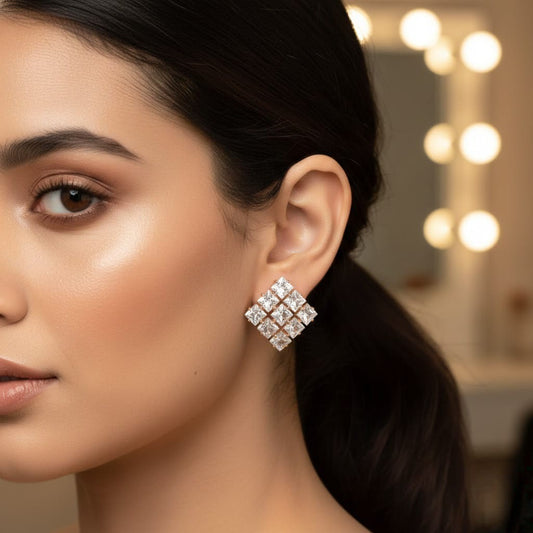 Luxury White Crystal Stud Earrings – Elegant Floral Statement Jewelry for Weddings & Evening Wear