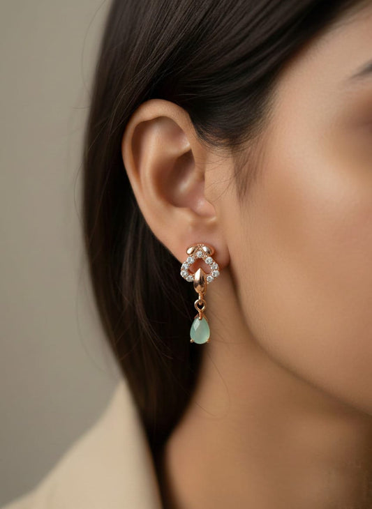 Luxury Gold Plated Heart Drop Earrings with Vibrant Siyan Ruby Teardrop and Sparkling Crystal Accents - Elegant Women's Fashion Jewelry for Valentine's Day, Weddings, and Special Occasions