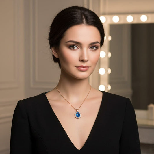 Elegant Blue Sapphire Style Pendant Necklace for Women – Gold Plated Oval Crystal Jewelry